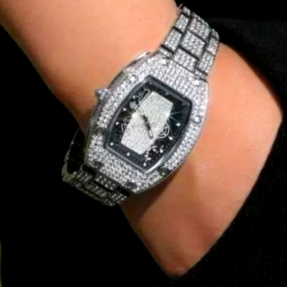 Mens Luxury Iced Simulated Diamond Waterproof Quartz Movement High Fashion Watch - Picture 2 of 10